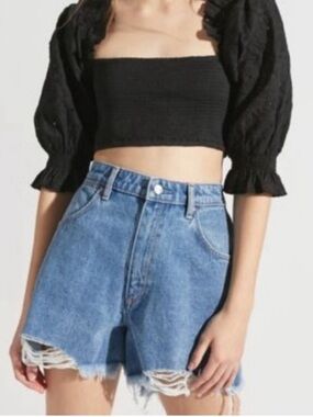 Wrangler Denim Shorts Womens‎ 27 Blue Distressed High Waisted Urban Outfitters